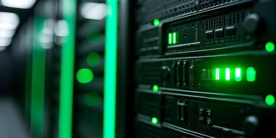Server ottimizzato per IA con luci verdi che indicano efficienza energetica
